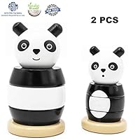 LEO & FRIENDS 2 Pcs Stacking Toys - Baby Stacking Rings | Baby Sensory Toys | Wooden Toys for Baby | Panda Toys | Stacking Rings for Toddlers | Toys for 1 2 3 Years Old