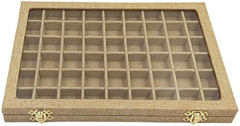 Funnuf 54 Grids Linen Jewelry Display Storage Box Tray Holder for Ring Earrings, Yellow