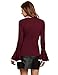 SheIn Women's Round Neck Ruffle Long Sleeve Blouse (Large, Burgundy)