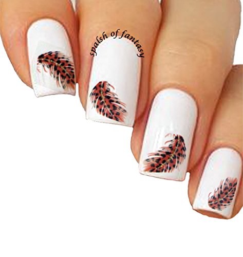 Water Tattoo Nail Art Stickers Feather Mania /III/, Pack of 10  Beautiful Feathers for Bright Manicure
