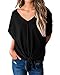 YOMISOY Womens V Neck Knitted Ribbed T Shirt Loose Casual Tie Knot Short Sleeve Tops