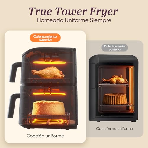 Cosori Air Fryer Turbo Tower Pro 10.8 Liter, PFAS Free Ceramic Coated Air Fryer, Dual Resistance with Turbo Blaze, Vertical Dual Basket Airfryer, 7-in-1 Multifunction, 2630W