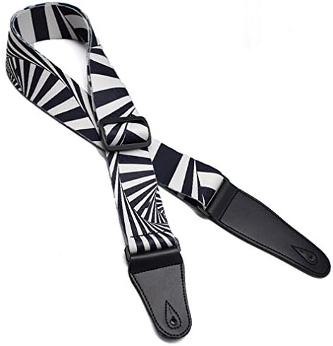 Thick Guitar Strap Black White Style with Leather Ends Adjustable Strap for Acoustic Guitar Electric Bass Guitar Zebra