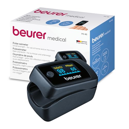 Beurer PO45 Pulse Oximeter, Measures Heart Rate, Arterial Oxygen Saturation and Perfusion Index, Suitable for Medical Conditions, High-Altitude Sports