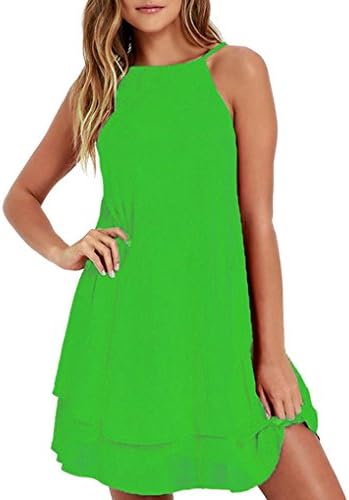 Pocciol Women Love Soft Dress,Women Women Summer A-Line Chiffon Casual Strappy Dress Beach Loose Mini Dress Blue
