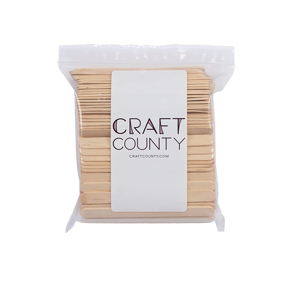 200 Piece Craft County Flat Natural Wood Craft Sticks Popsicle Sticks 4 1/2 Inch Great for DIY Kids School Projects Ice Cream Stick