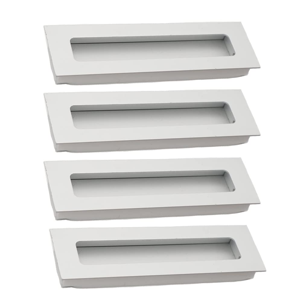 BOZONLI 4 Pack Aluminium Alloy Sliding Door Embedded Concealed Handles Cabinet Drawer Tatami Square Slotted Recessed Handle 128mm Silver-White