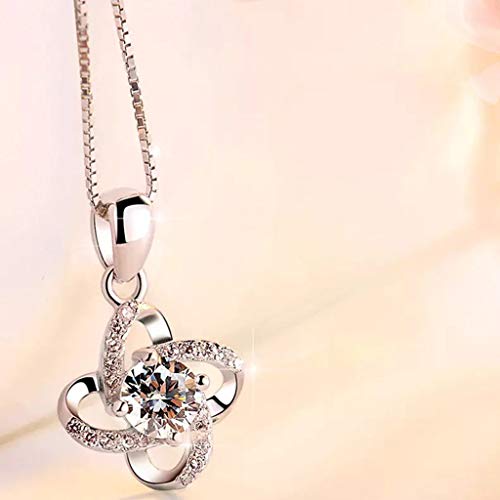 OWMEOT 925 Sterling Silver Dancing White Diamond Pendant Necklace,Charm Silver Plated Pendant Hollow Necklace Elegant Retro (Silver) - Thumbnail 3