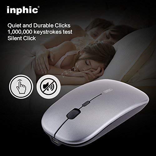 Rechargeable Wireless Mouse Mini Cordless Mice With USB Nano,Silent Click, Ultra Light & Slim for Dell/Apple/HP/Thinkpad PC Computer,Laptop,Macbook (Gray)