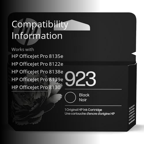 HP 923 Black Ink Cartridge Printers | Works with Printer Series: OfficeJet 8120, OfficeJet Pro 8130 | Eligible for Instant Ink | 4K0T3LN