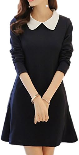 OriginC Women's autumn and winter long-sleeved dress (XL, dark blue)