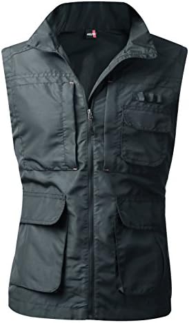HARRISON83 Mens Work Utility Fly Fishing Photographer Travel Vest Hidden Pockets/A_JK1010-CHARCOAL-L