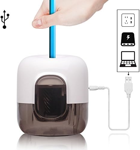 Electric Pencil Sharpener - Dorart Heavy Duty Steel Helical Cutter for No. 2 Standard Graphite &amp; Colored Pencil, USB Power Supply with Auto Stop Feature, Best for School, Home, Office - White