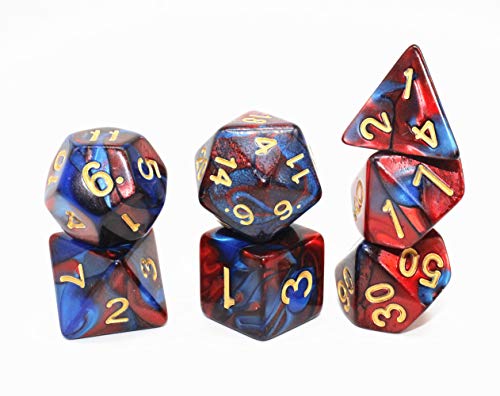 HD DND Dice Set RPG Red & Blue 7-Die Dice Set Fit Dungeons and Dragons(D&D) Pathfinder MTG Role Playing Games Polyhedral Dice with Dice Pouch