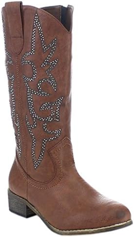 Doris Tall Women's Fashion Chunky Heel Side Zip Western Cowboy Boots,