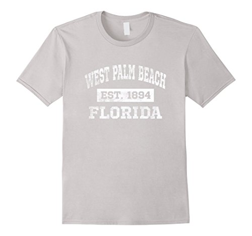 Mens West Palm Beach Florida T Shirt Est. 1894 Distressed 2XL Silver