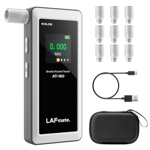 LAFMATE AT-160 Alcohol Tester, High Precision Alcohol Tester with Adjustable Alarm Threshold, LCD Display, Test Memory, Comes with 10 Tips - Perfect for Home Use