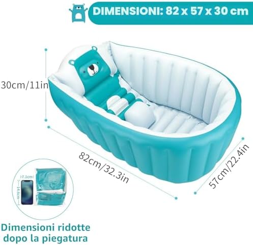 Vasca da bagno per bambini 0-36 mesi, Gonfiabile Pieghevole Antiscivolo Morbido Vasca Da Bagno per Bambini Neonati, Navicella Portatile Bagnetto Pieghevole Bambino - Blu