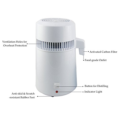 Pinty 1Gal 4L Pure Water Distiller, All Stainless Steel Internal, Medical Home Use, with Bottle (Food Graded Outlet)