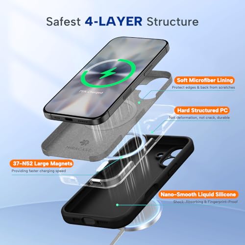 Miracase Magnetic for iPhone 17 Case, Compatible with MagSafe, Integrated Silicone Camera Control Cover, 3.0mm Thicken Shockproof Drop Protection Phone Case for 17,Black