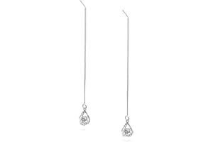 Reffeer Solid 925 Sterling Silver CZ Droplet Chain Dangle Earrings for Women Teen Girls Tassel Dangle Earrings Threader