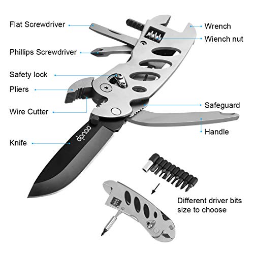 DPNAO Multi Plier 7 in 1 Multitool Kit/Hand Tools Wrench/Portable Folding Wire Cutter/Multifunctional Screwdriver Adjustable Multi-Functional Pocket Survival Driver Bits Nylon Sheath