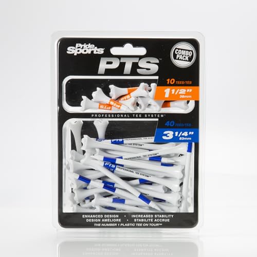 PrideSports PTS Plastic Golf Tees | Combo 50 Pack - 40 3-1/4” and 10 1-1/2” | #1 Plastic Tee on Tour | The Perfect Tee for Any Hole