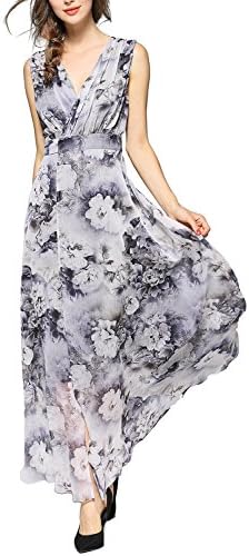 EvelynNY Womens Floral Peacock Evening Casual Split Loose Prom Party Maxi Dress, Grey, XXL