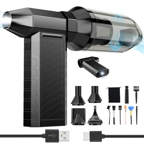 Preciva Powerful Air Blower, Compressed Air Cleaning and Vacuum Cleaner, 2 in 1 Air Gun with Battery 8000 mAh, 180000 RPM, Adjustable Mini Blower for PC, Keyboard and Car