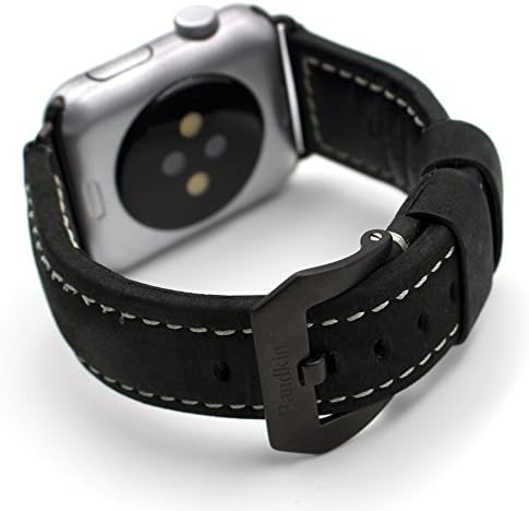 Apple Watch Series 1/Series 2 Leather Band,Bandkin Vintage Premium Genuine Leather Watch Band Strap with Metal Clasp Buckle for iWatch (42mm Black)