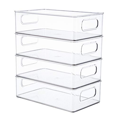 Kingrol 4 Pack Plastic Storage Bins for Pantry, Refrigerator