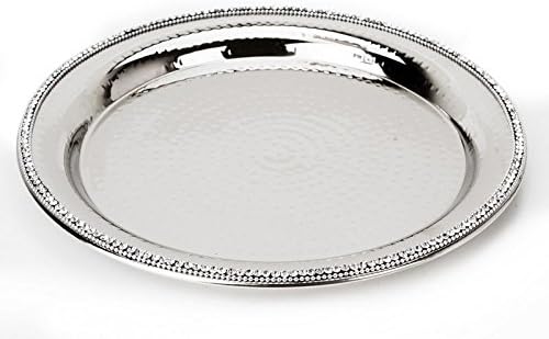 Judaica Mega Mall Magnificent Stainless Steel Round Serveware Tray w Diamonds