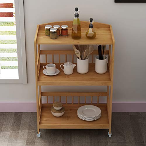 sogesfurniture 3Tier Storage Shelf Unit On Wheels, Bamboo Kitchen