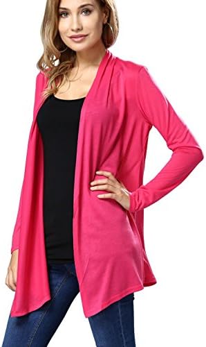 Niveltm Women's Drape Front Open Cardigan Long Sleeve Casual (Hot Pink, M)