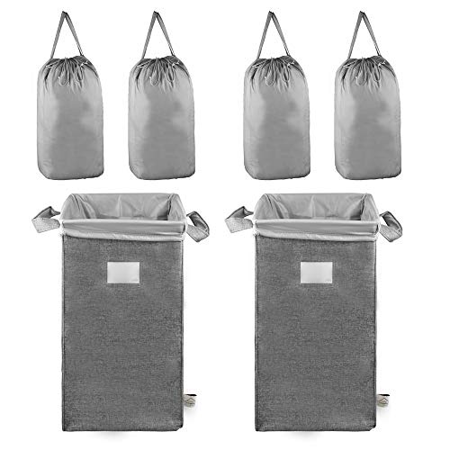 MCleanPin Double Laundry Hamper with 4 Removeable Laundry Bags, 2 Pack Collapsible Dirty Clothes Hamper with Sorting Card, Large Foldable Hampers for Laundry, College Dorm Room Storage (Grey)