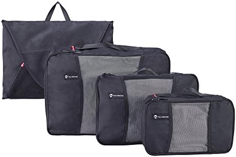 Premium Set of 3 Packing Cubes and Garment Folder, Superior Travel Organizer Fits Inside Suitcases, Light Weight, Durable Fabric &amp; Zippers, Highest Quality Materials (Black)