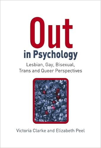 The cover of Out in Psychology. In the middle of the white cover there is a black and white image of a crowd of people, shown from above. Several of the people are highlighted in red. 