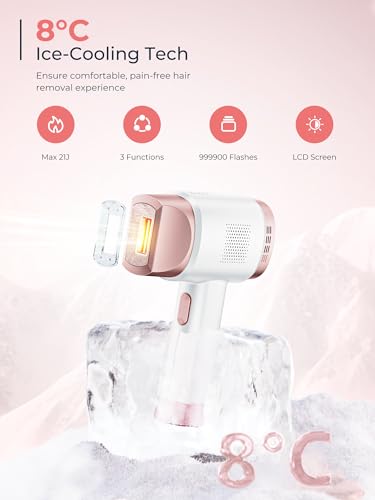 Beauris IPL Laser Hair Removal Device for Women Men, Painless Ice-Cooling Hair Remover Machine, 3 Functions, 9 Levels, At-Home Salon & Long Lasting Results for Face Bikini Line Armpits Leg Body, Rose