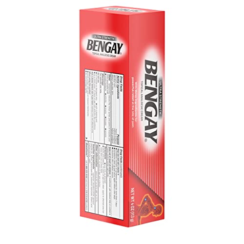 BENGAY ULTRA STRENGTH TOPICAL PAIN RELIEF CREAM, NON-GREASY TOPICAL ANALGESIC FOR MINOR ARTHRITIS, MUSCLE, JOINT AND BACK PAIN, CAMPHOR, MENTHOL AND METHYL SALICYLATE, 4 OZ