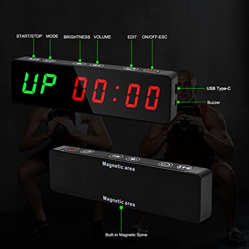 Jhering Portable Gym Timer, Workout Clock with Rechargeable Battery and