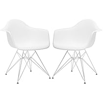Poly and Bark Eames Style Molded Plastic Eiffel Armchair (DAR), White, Set of 2
