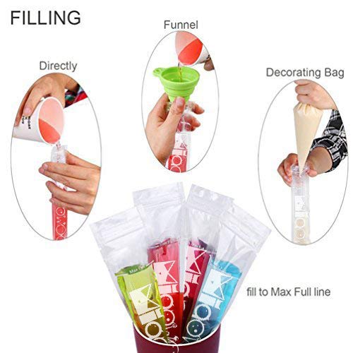 120 Disposable Ice Popsicle Mold Bags| BPA Free Freezer Tubes With Zip Seals | For Healthy Snacks, Yogurt Sticks, Juice & Fruit Smoothies, Ice Candy Pops with A Funnel 2 Pack Ice Pop Sleeves