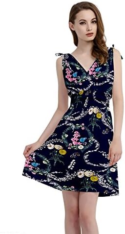 Jinhuanshow Women's Low Cut Printed Above Knee Sleeveless Dresses(M,Blossom)