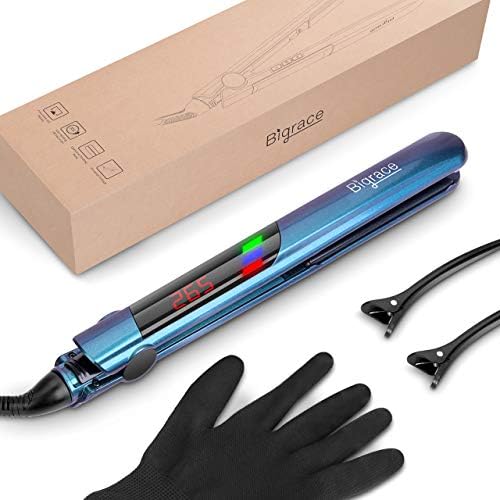 Hair Straightener, Portable Flat Iron with Digital Display & Dual Voltage, 10s Instant Heat, 11 Adjustable Temperature Settings, 2 in 1 Tourmaline Ceramic Iron for Hair Styling, Auto Shut Off, 1"