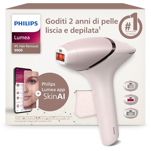 Lumea 9900, dispositivo di epilazione IPL, alternativa ai dispositivi di epilazione laser, SenseIQ e SkinAI, 3 accessori per viso, corpo e zone di precisione, con e senza filo, BRI953/02