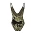 OQC Women's Plunge V Neck Backless Strap Tight Velvet Bodysuit Jumpsuit Leotard, Army Green, Small