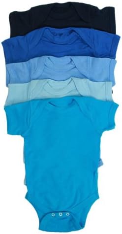 MoonTree Kids 5-Pack Bold Colors Bodysuit (12 Months, Boys Blues)