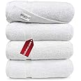 SALBAKOS Organic Turkish Cotton Hotel Bath Towel, 700 GSM, 27 by 54 Inch, Pack of 4, White