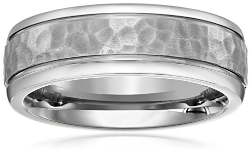 Titanium 7mm Comfort Fit Wedding Band with Hammered Center and High Polish Edges, Size 8