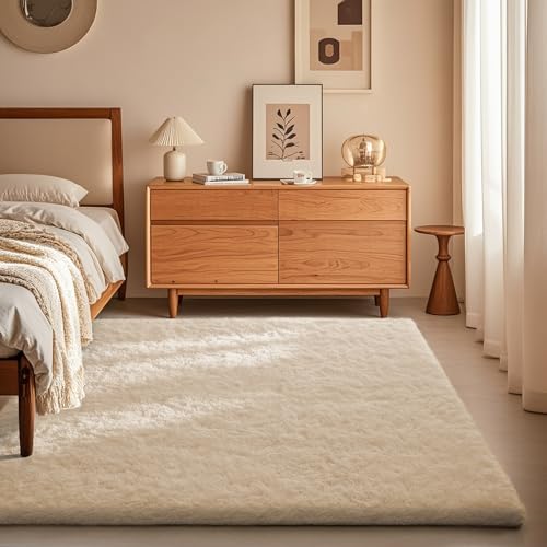 Ophanie Ivory Rugs for Bedroom Living Room, Fluffy Fuzzy Furry Carpet ...
